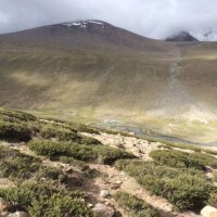 Looking back to camp and the clouds rolling in on summit day