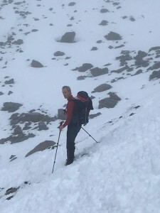 Crossing previous day’s avalanche debris from No.5 Gully